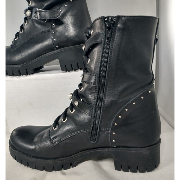 Girotti black pearl lace up leather combat boots Size EU 39 (Approx US 8.5) - Picture 3 of 14